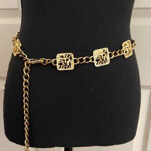 Anne Klein Lions Head Gold-tone Chain Belt (or necklace)  36" total length Med